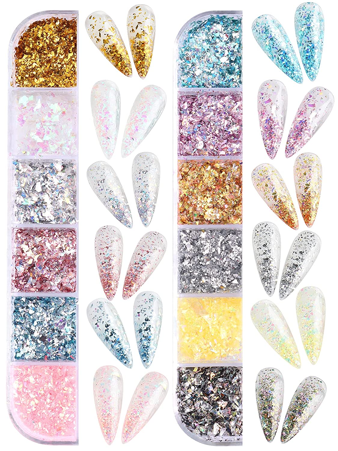 Kalolary 24 Grid Holographic Nail Art Foil Flakes