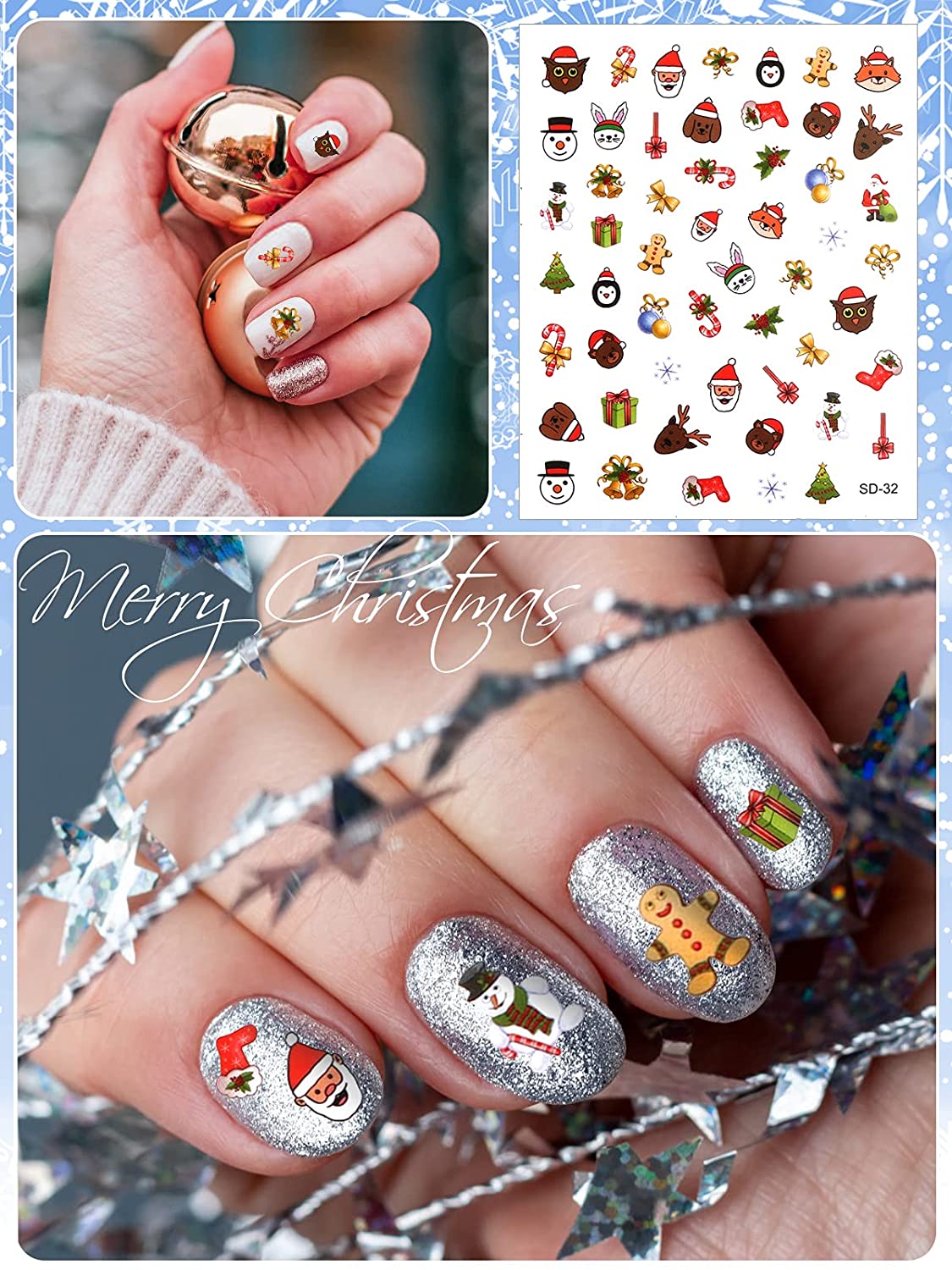 Kalolary 15 Sheets Christmas Nail Art Stickers Decals