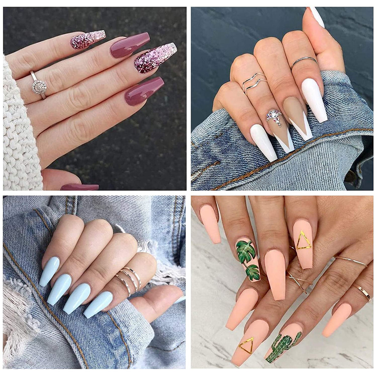 Kalolary 2 Set Acrylic Nail Holder Nail Practice Display Stand with 100Pcs Coffin False Nail Tips
