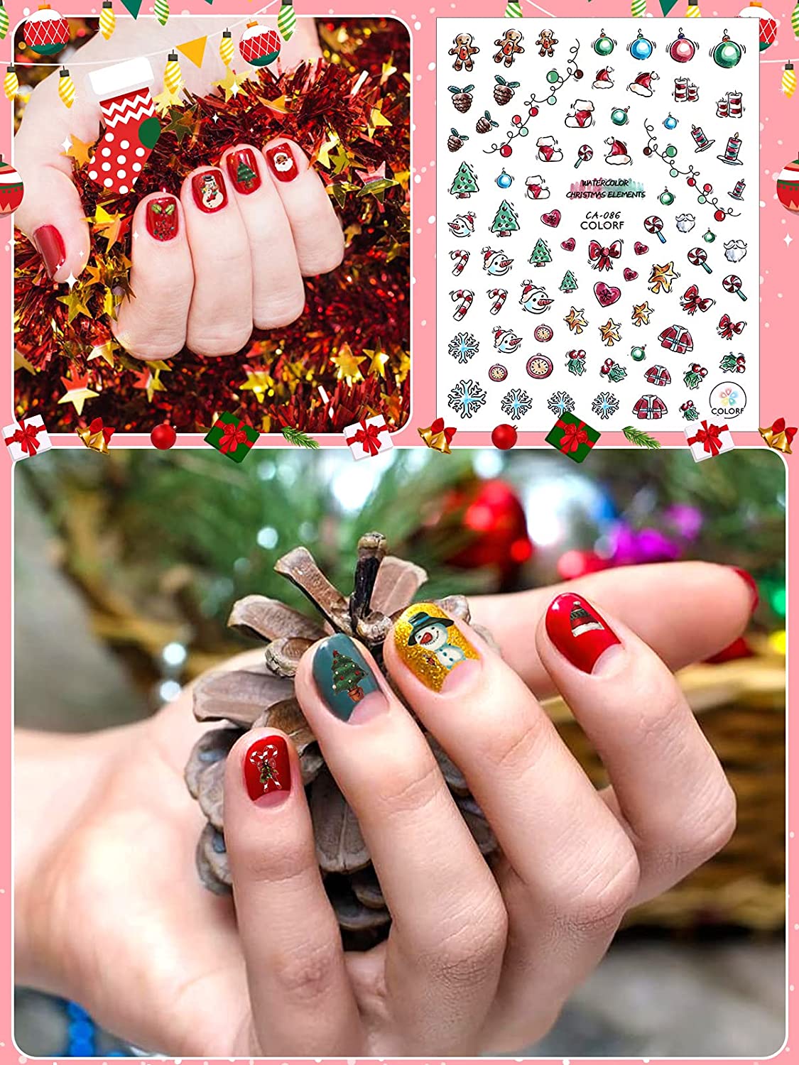 Kalolary 12 Sheets Christmas Nail Art Stickers Decals