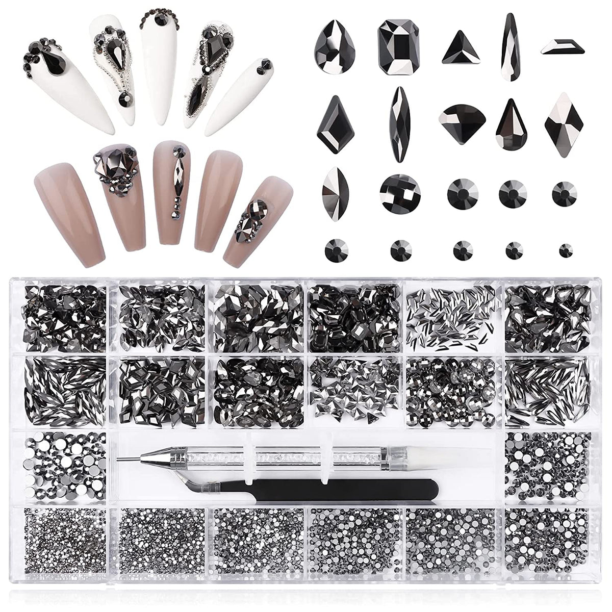 Kalolary Black Professional Nail Rhinestones Kit