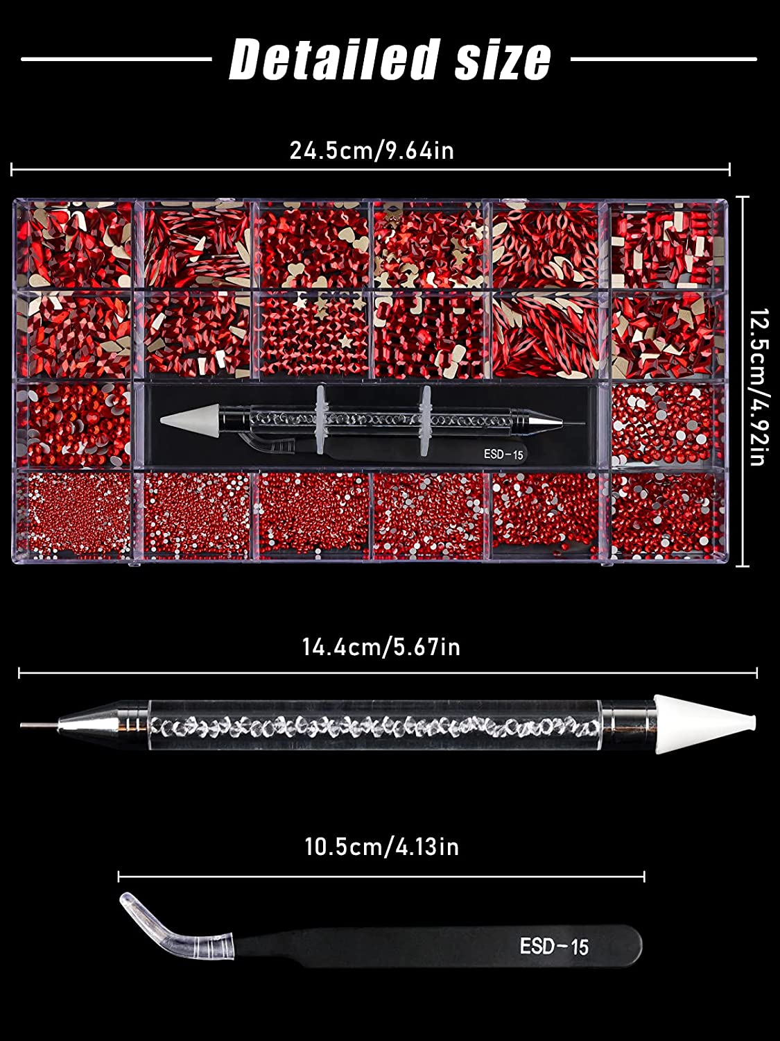 Kalolary Red Professional Nail Rhinestones Kit