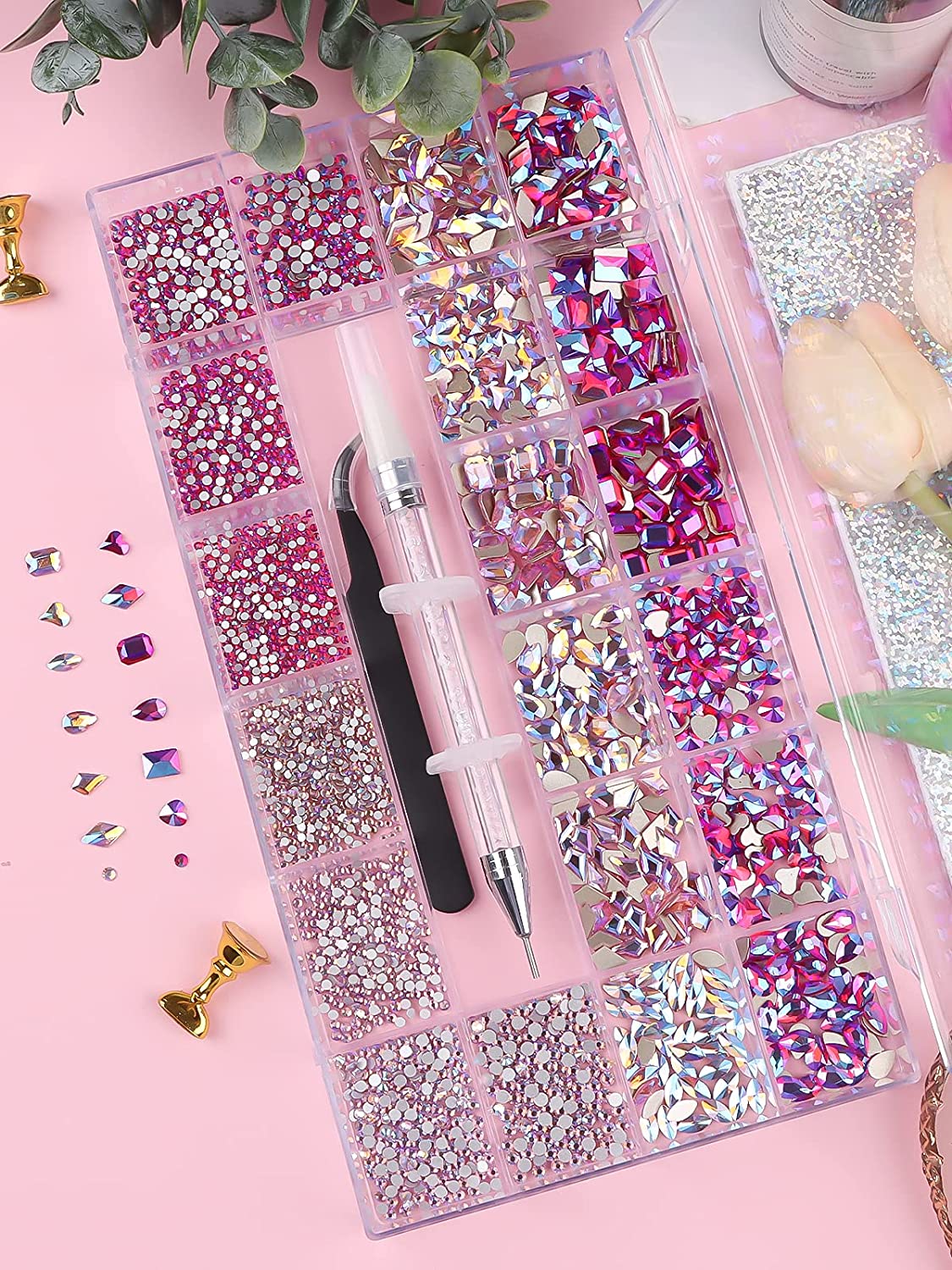 Kalolary Pink Professional Nail Rhinestones Kit