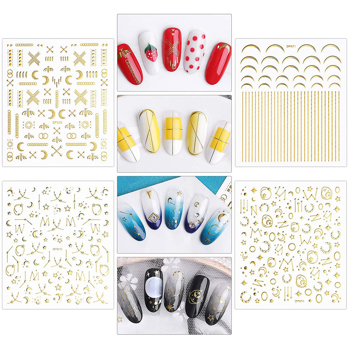 Kalolary 12 Sheets Gold Self-Adhesive Nail Stickers