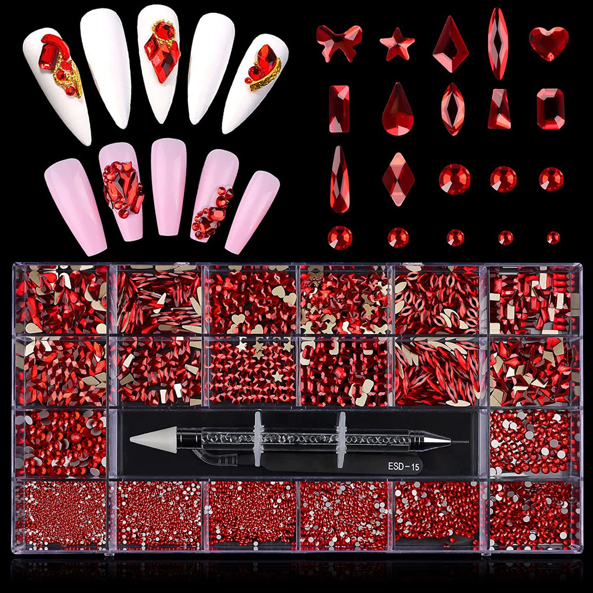 Kalolary Red Professional Nail Rhinestones Kit