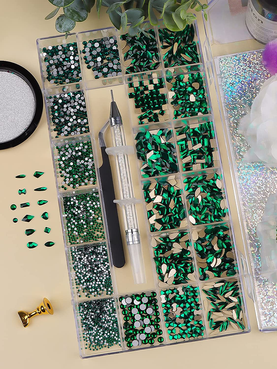 Kalolary Green Professional Nail Rhinestones Kit