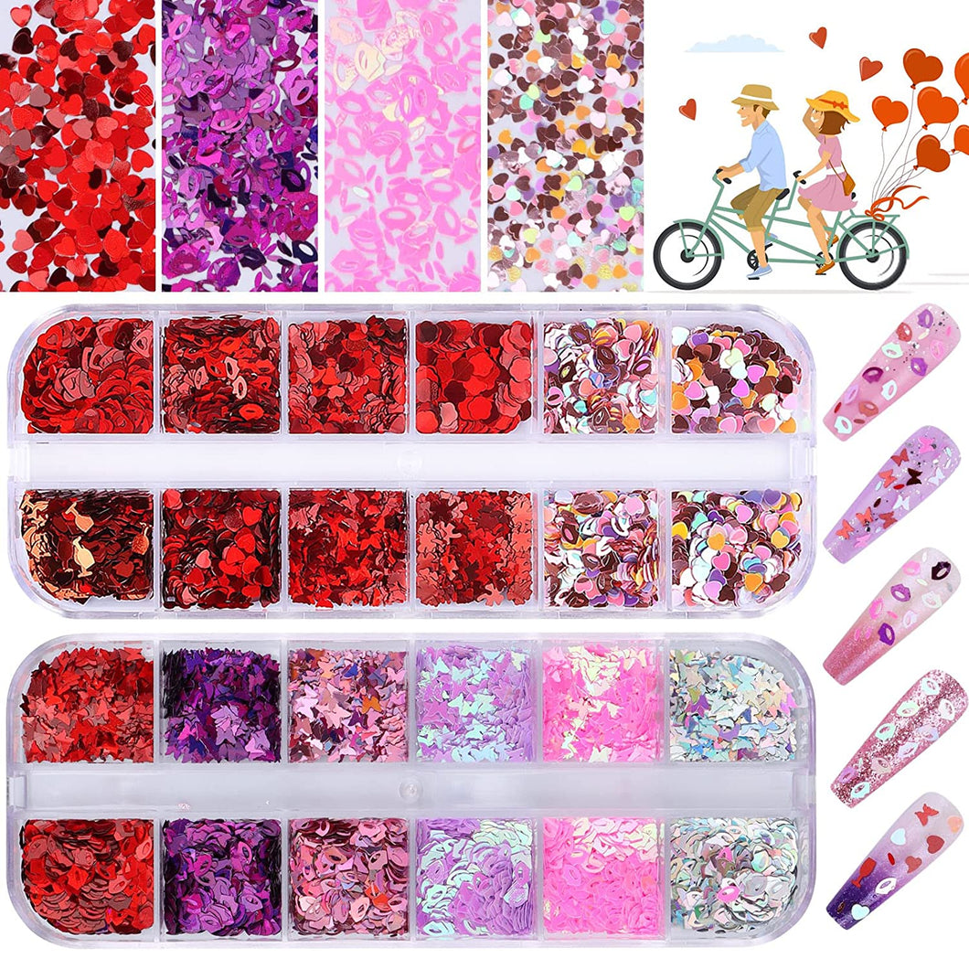 Kalolary 24 Grids Holographic Heart Nail Art Glitter Sequins