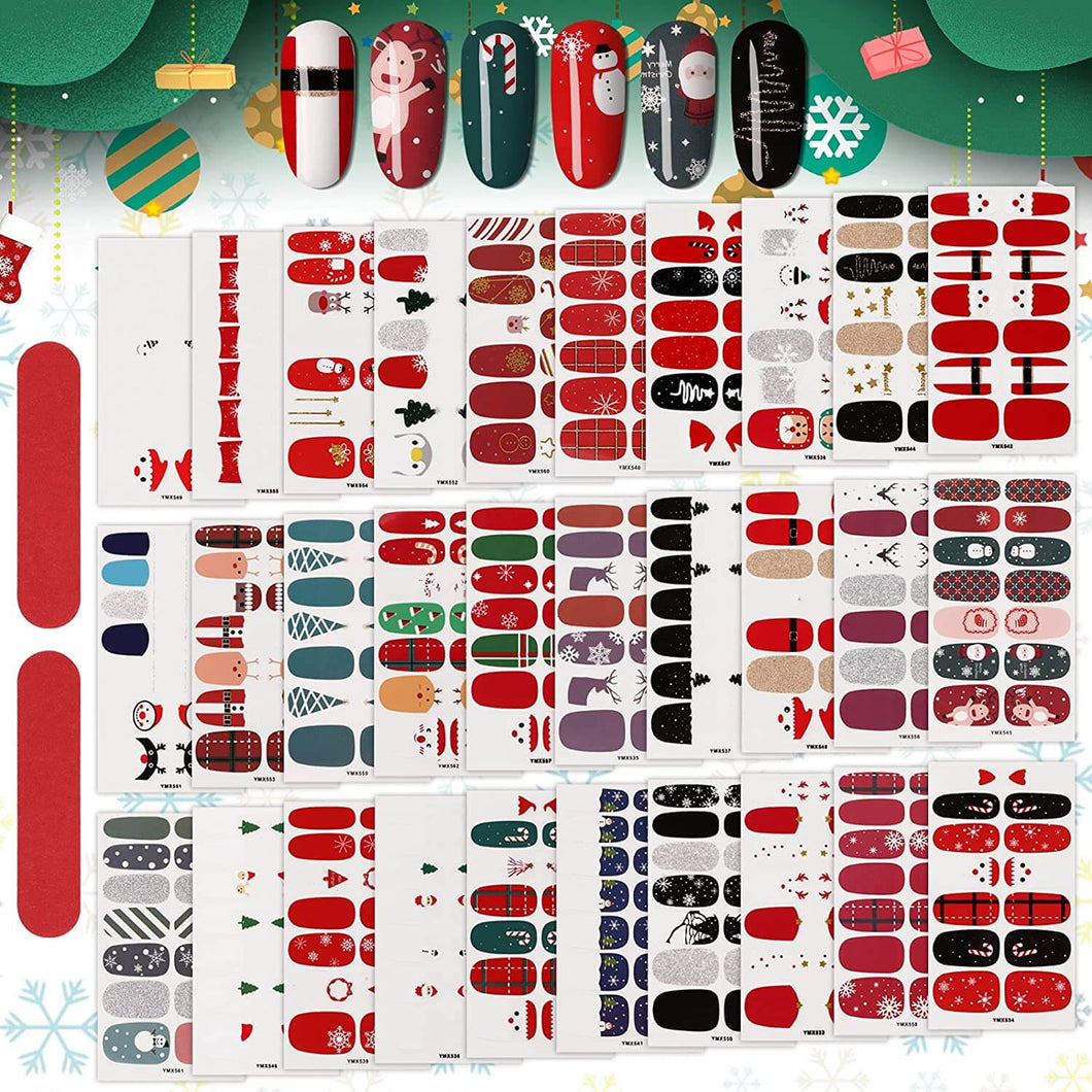 Kalolary 30 Sheets Christmas Full Wraps Self-Adhesive Nail Polish Stickers