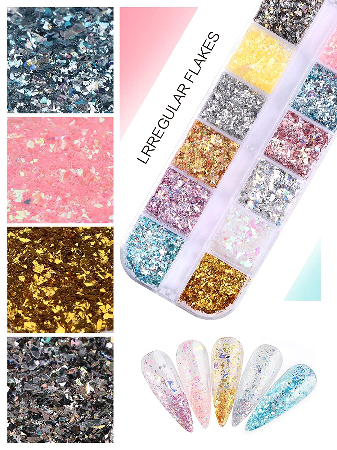 Kalolary 24 Grid Holographic Nail Art Foil Flakes