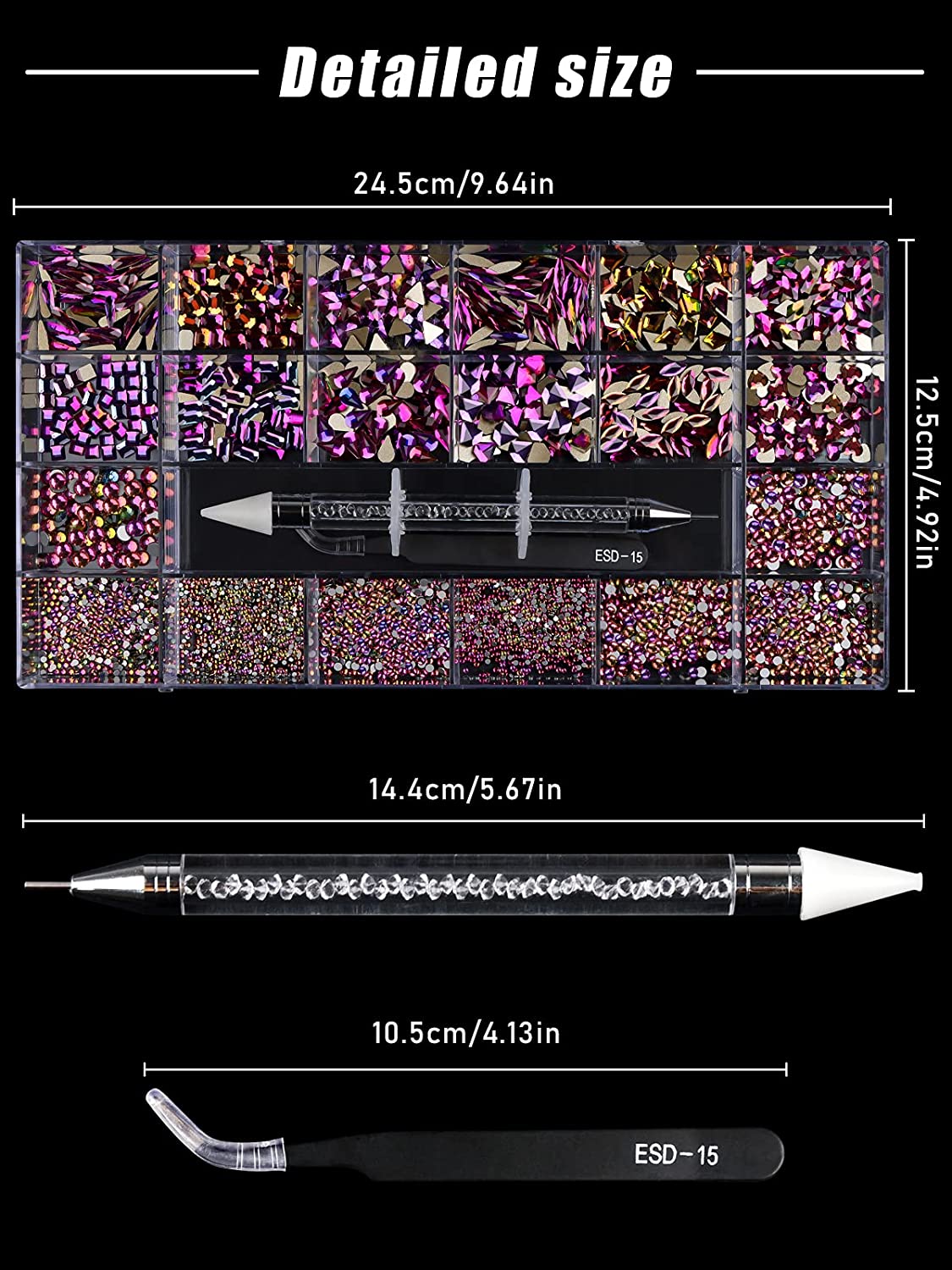 Kalolary Colorful Professional Nail Rhinestones Kit