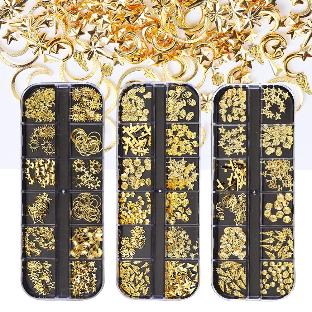 Kalolary 3 Boxes Gold Nail Art Rhinestones