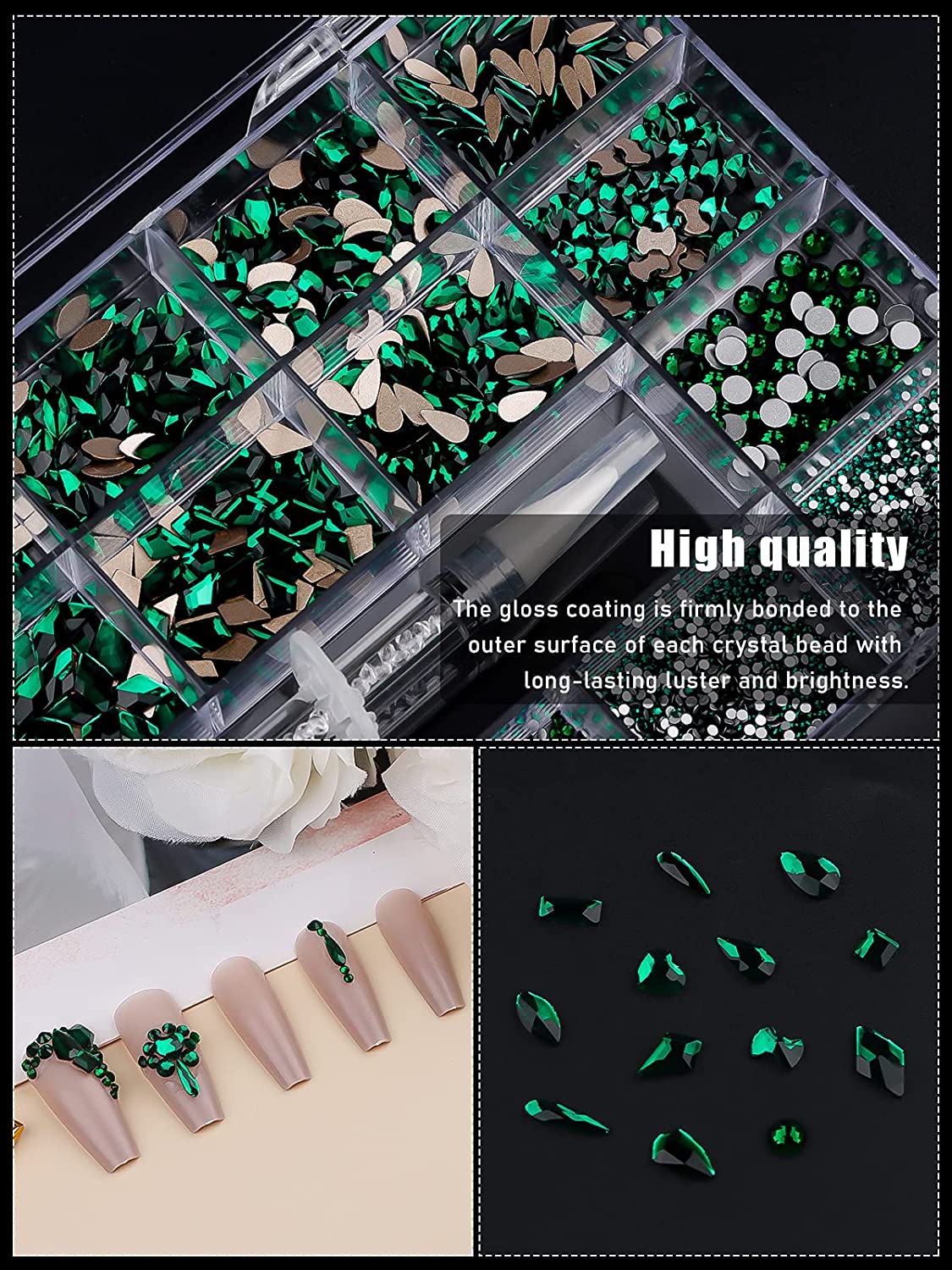 Kalolary Green Professional Nail Rhinestones Kit