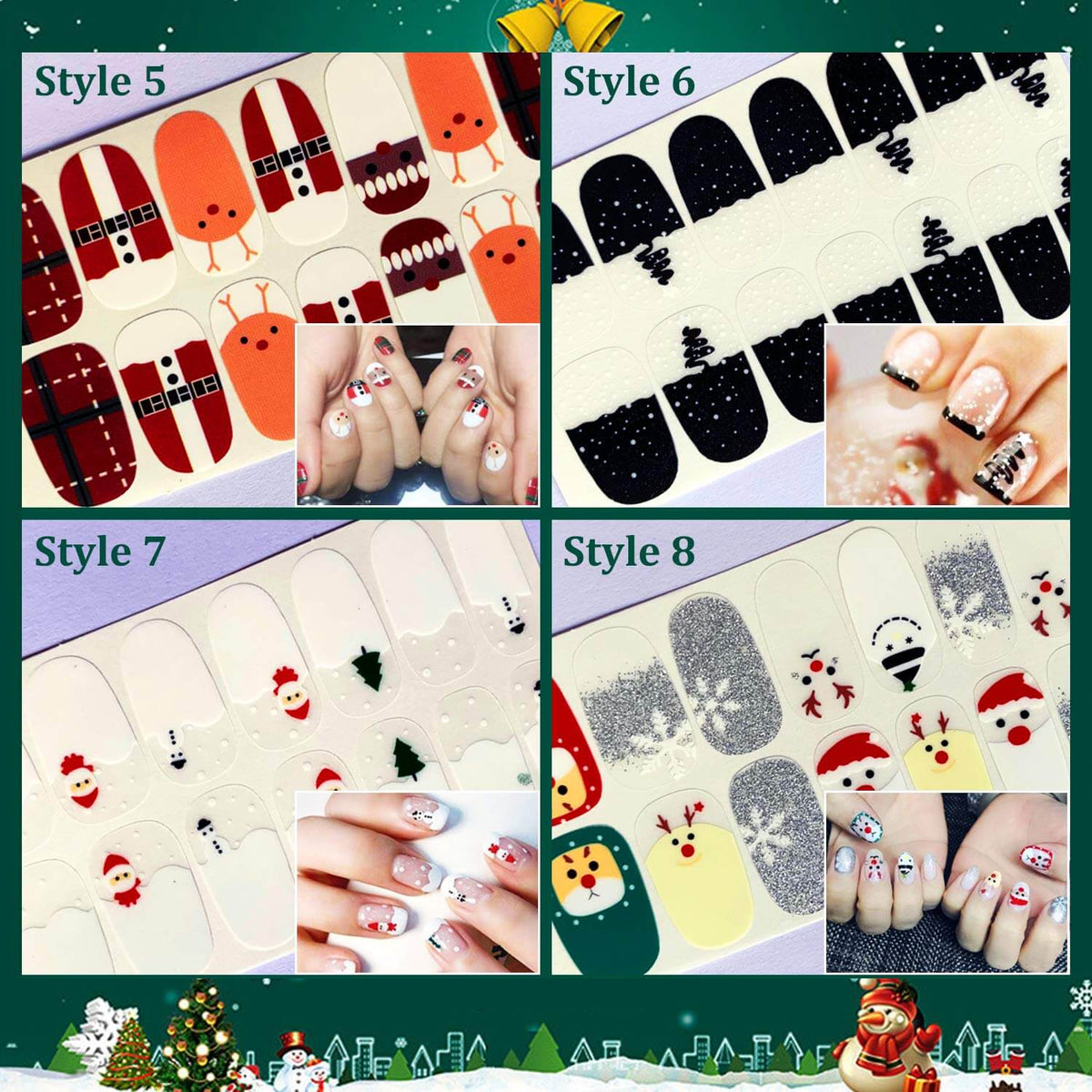 Kalolary 12 Sheets  Christmas Full Wraps Self-Adhesive Nail Polish Stickers with 1Pcs Nail File