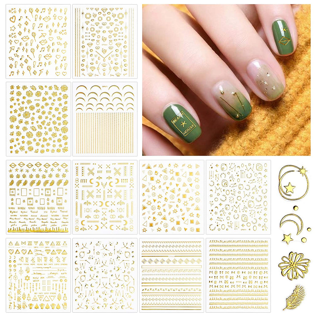 Kalolary 12 Sheets Gold Self-Adhesive Nail Stickers