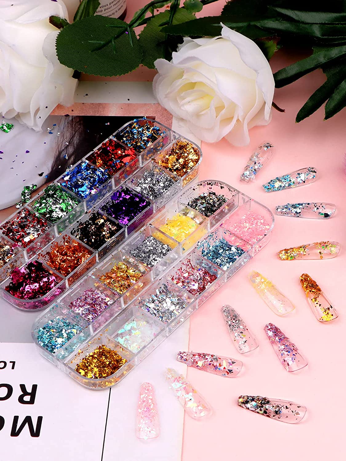Kalolary 24 Grid Holographic Nail Art Foil Flakes