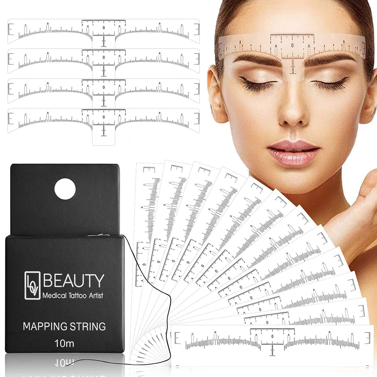 Kalolary Eyebrow Mapping String for Microblading with 100Pcs Eyebrow Ruler