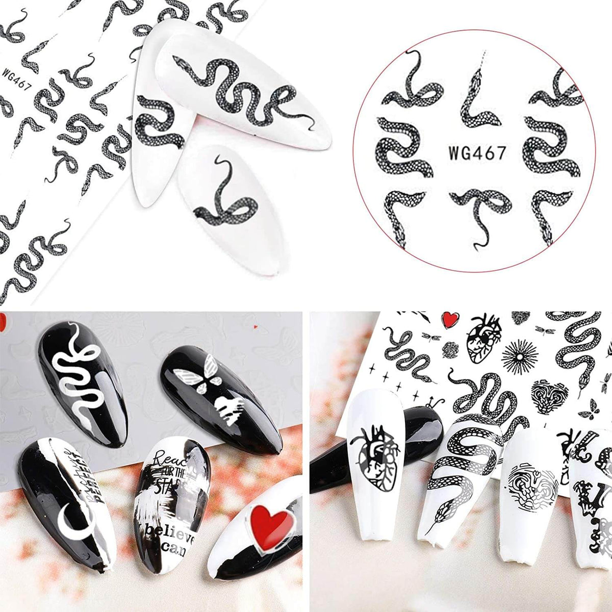 Kalolary Snake Nail Art Stickers 6 Sheets