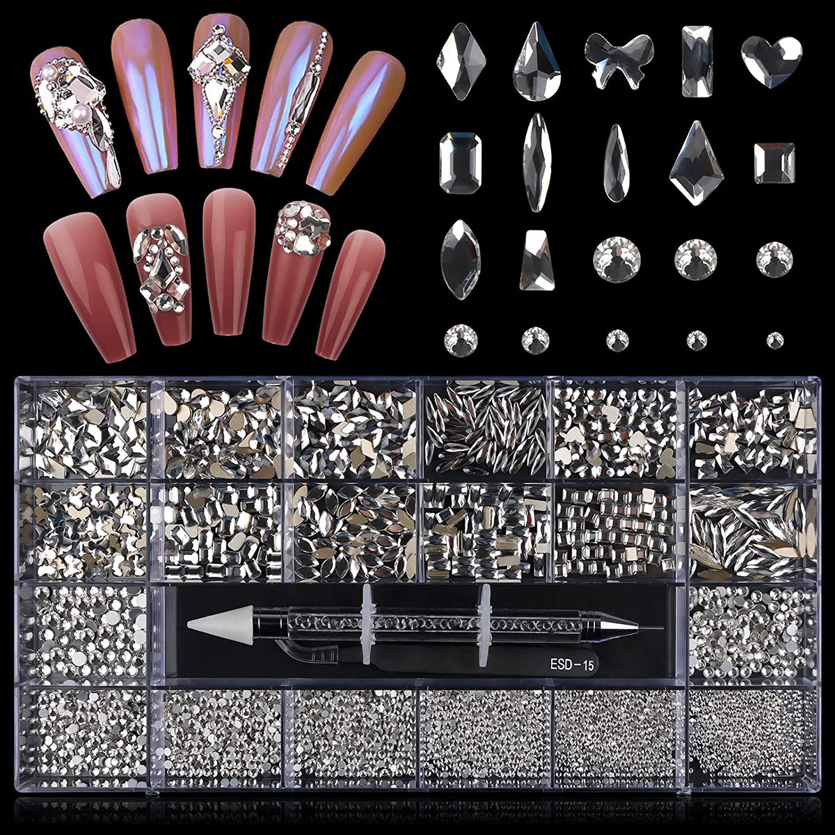 Kalolary White Professional Nail Rhinestones Kit