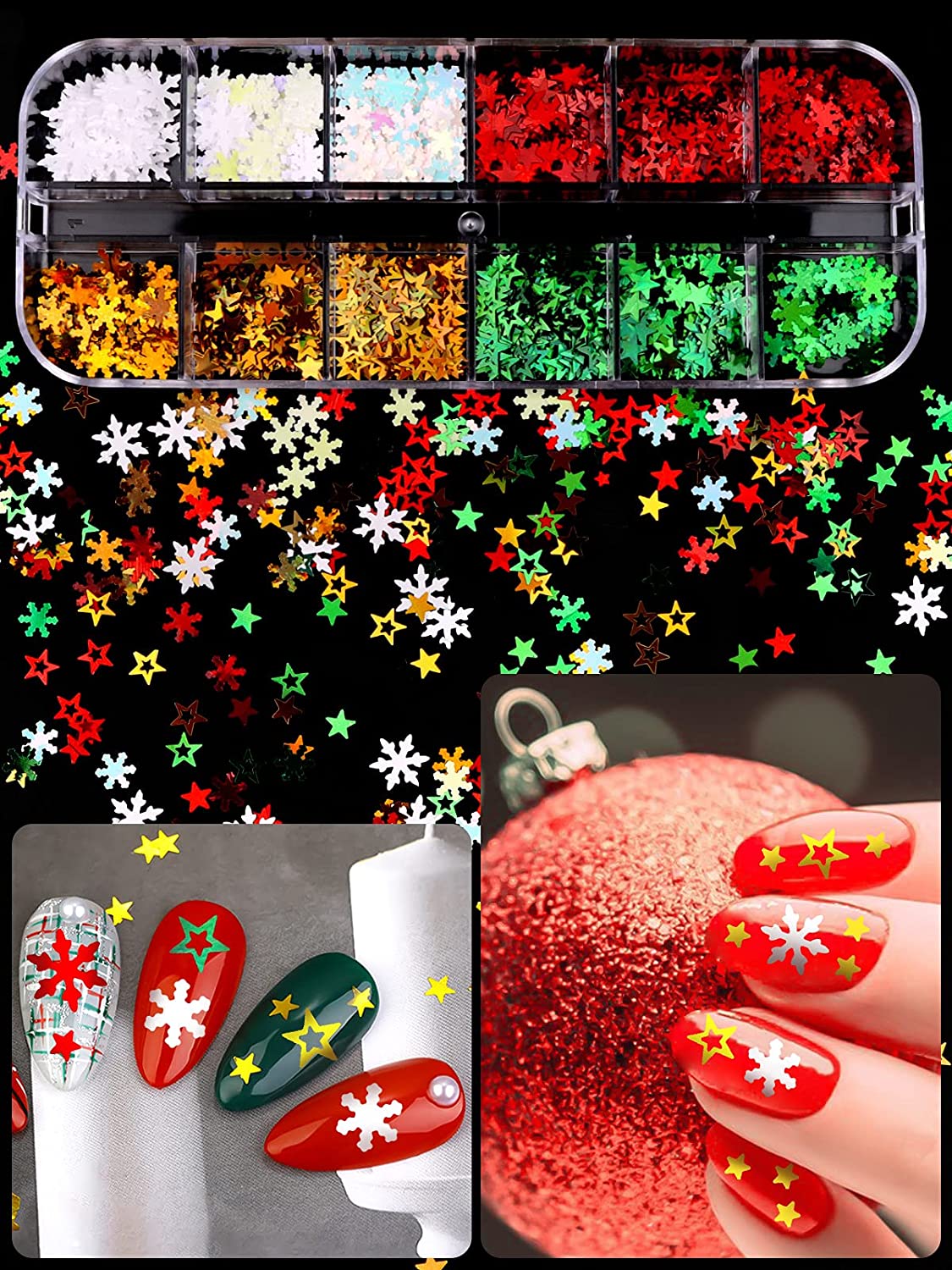 Kalolary Christmas Snowflake Nail Sequins 4 boxes（C style）