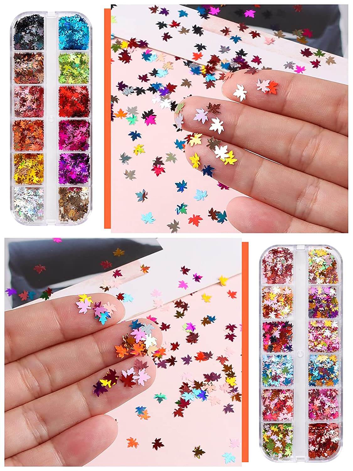 Kalolary 3D Maple Leaves Nail Art Glitter Sequins 4 Boxes (A style)