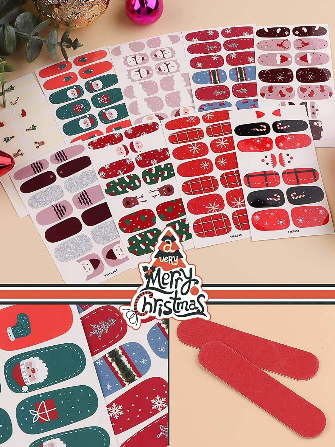 Kalolary Christmas Full Wraps Self-Adhesive Nail Polish Stickers 20 Sheets