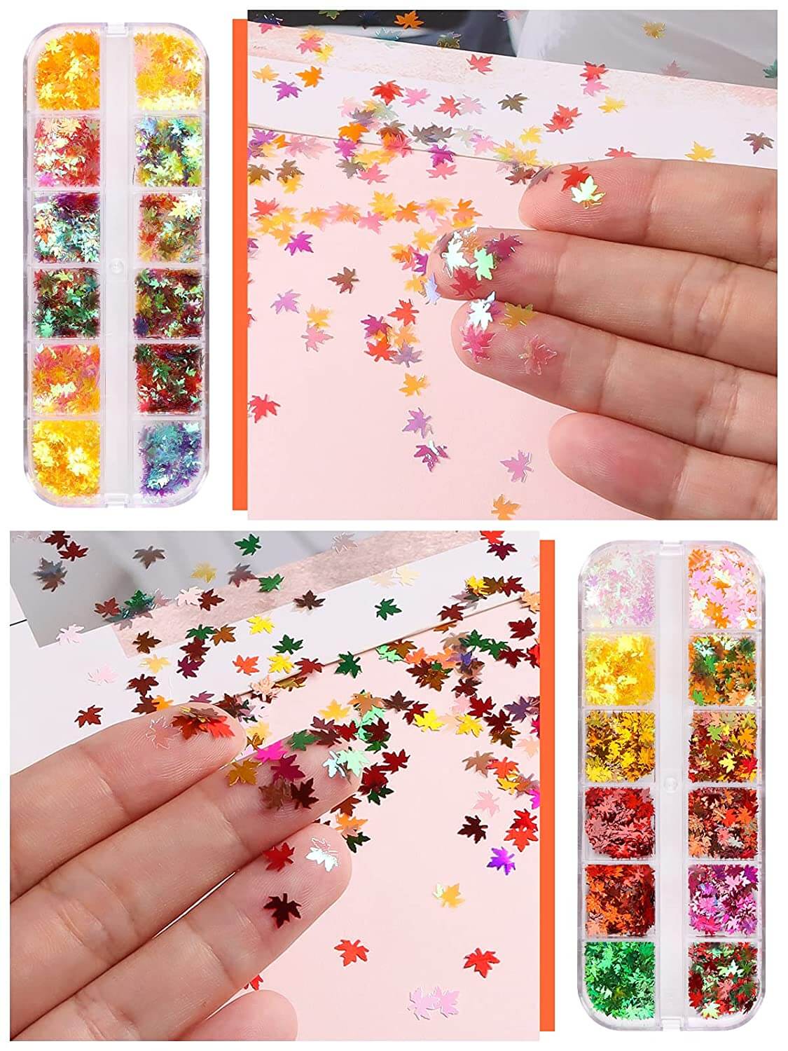Kalolary 3D Maple Leaves Nail Art Glitter Sequins 4 Boxes (A style)