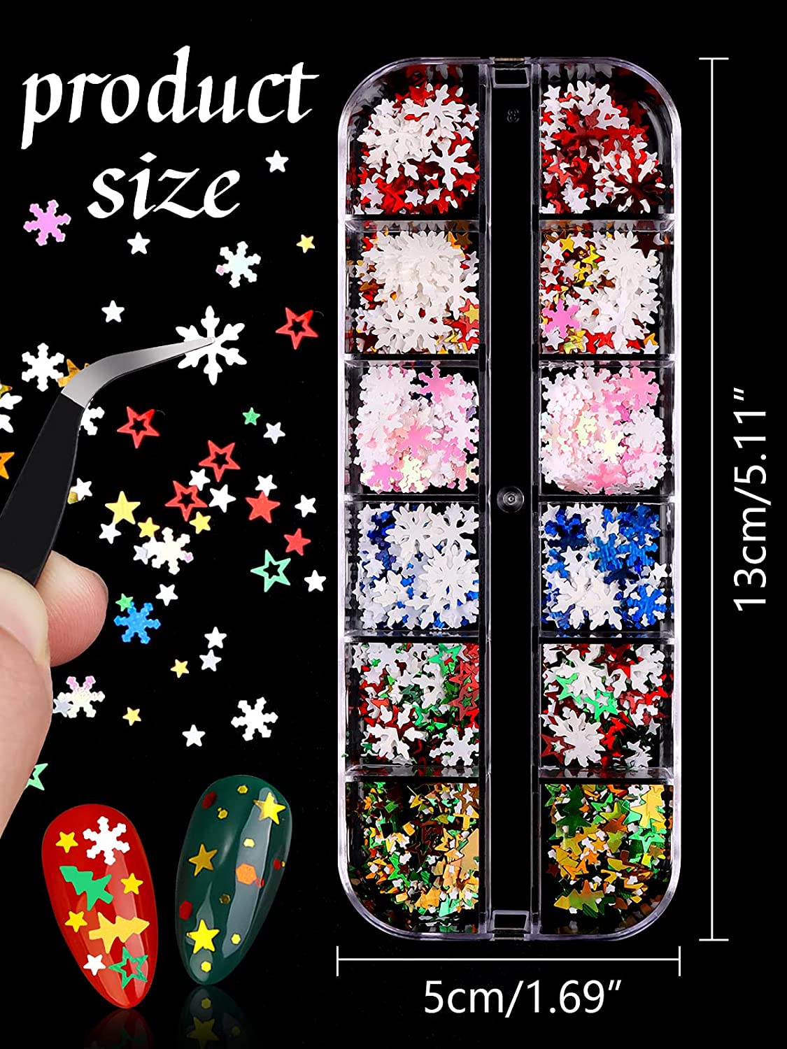 Kalolary Christmas Snowflake Nail Sequins 4 boxes（B style）