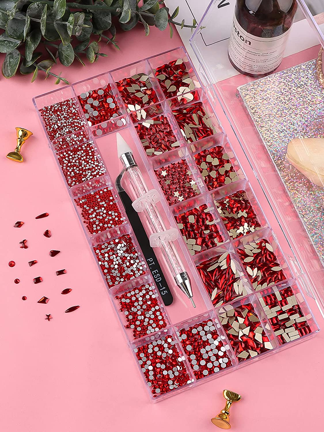 Kalolary Red Professional Nail Rhinestones Kit