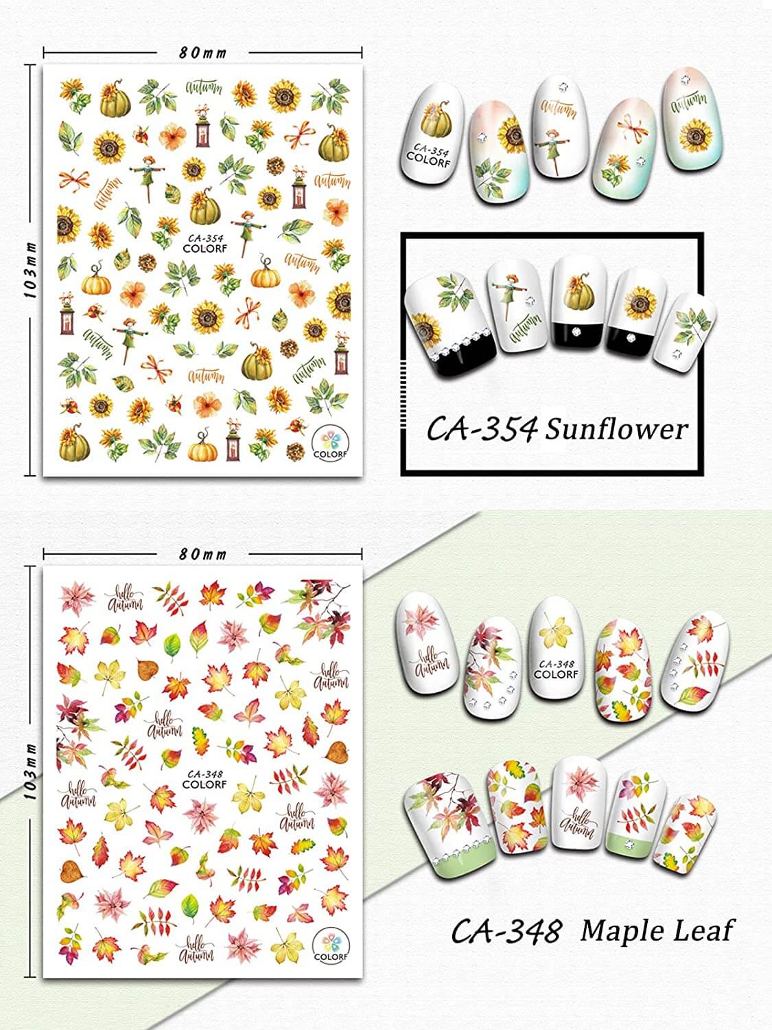 Kalolary Fall Nail Art Sticker Decals 12 Sheets