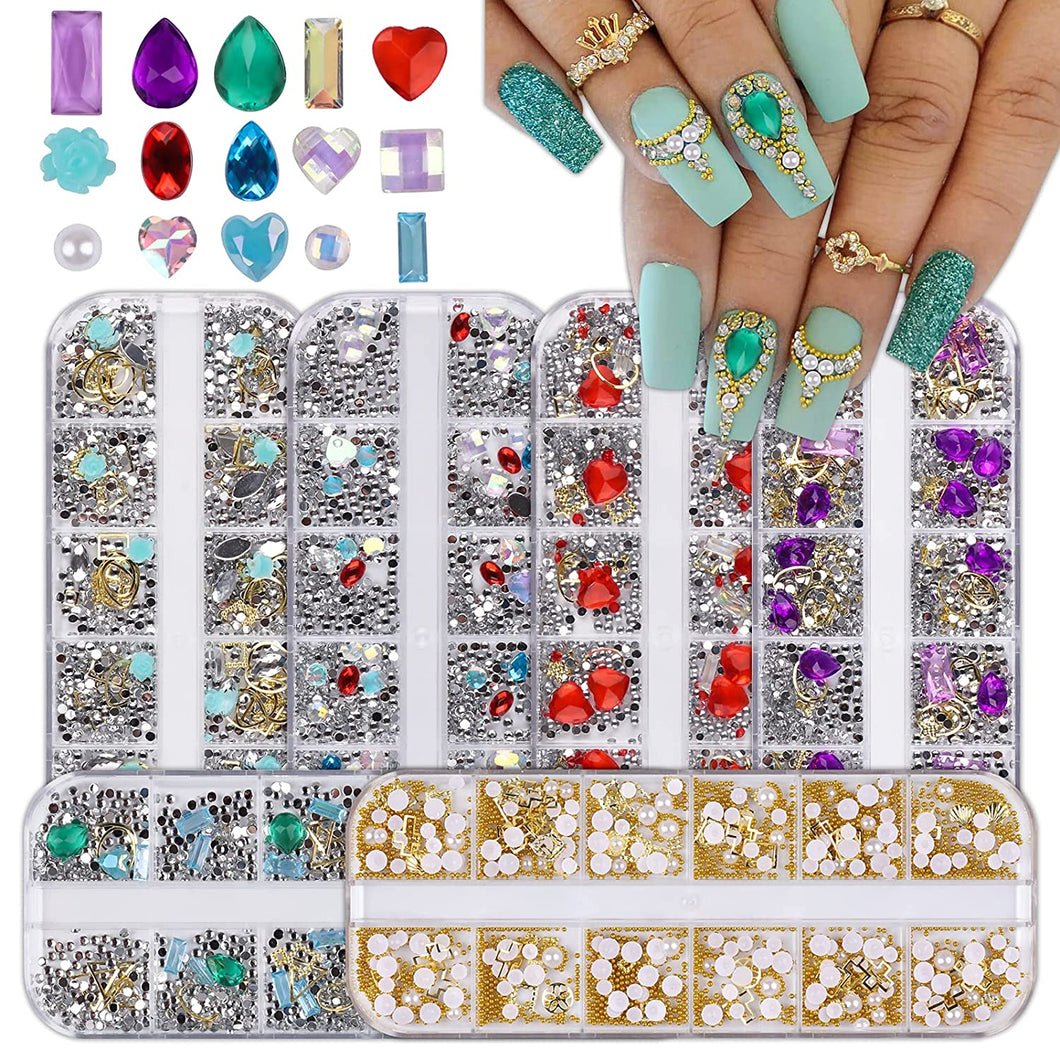 Kalolary 3D Mix-shape Nail Art Diamonds 6 Boxes