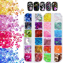 Load image into Gallery viewer, Kalolary 24 Boxes Hollow Heart Nail Art Sequins
