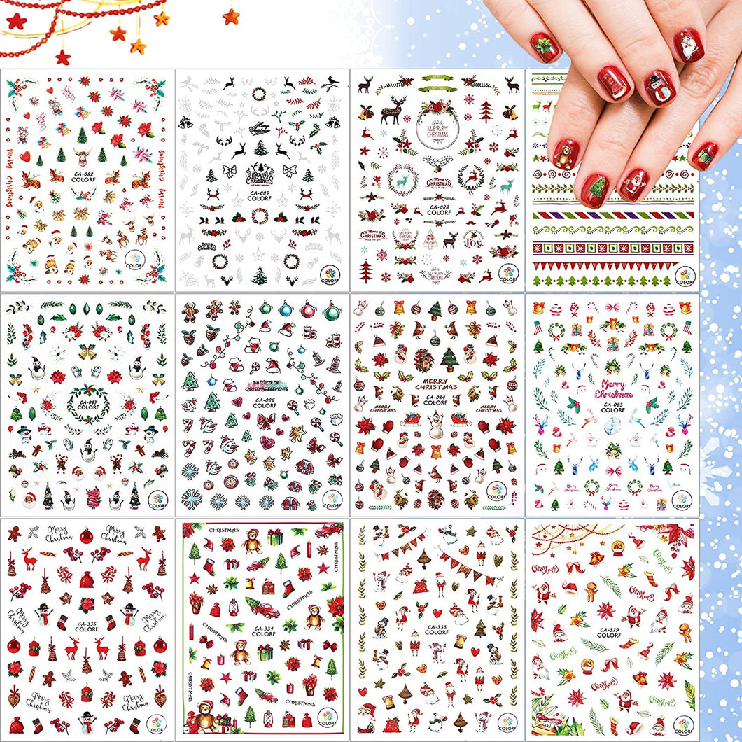 Kalolary 12 Sheets Christmas Nail Art Stickers Decals