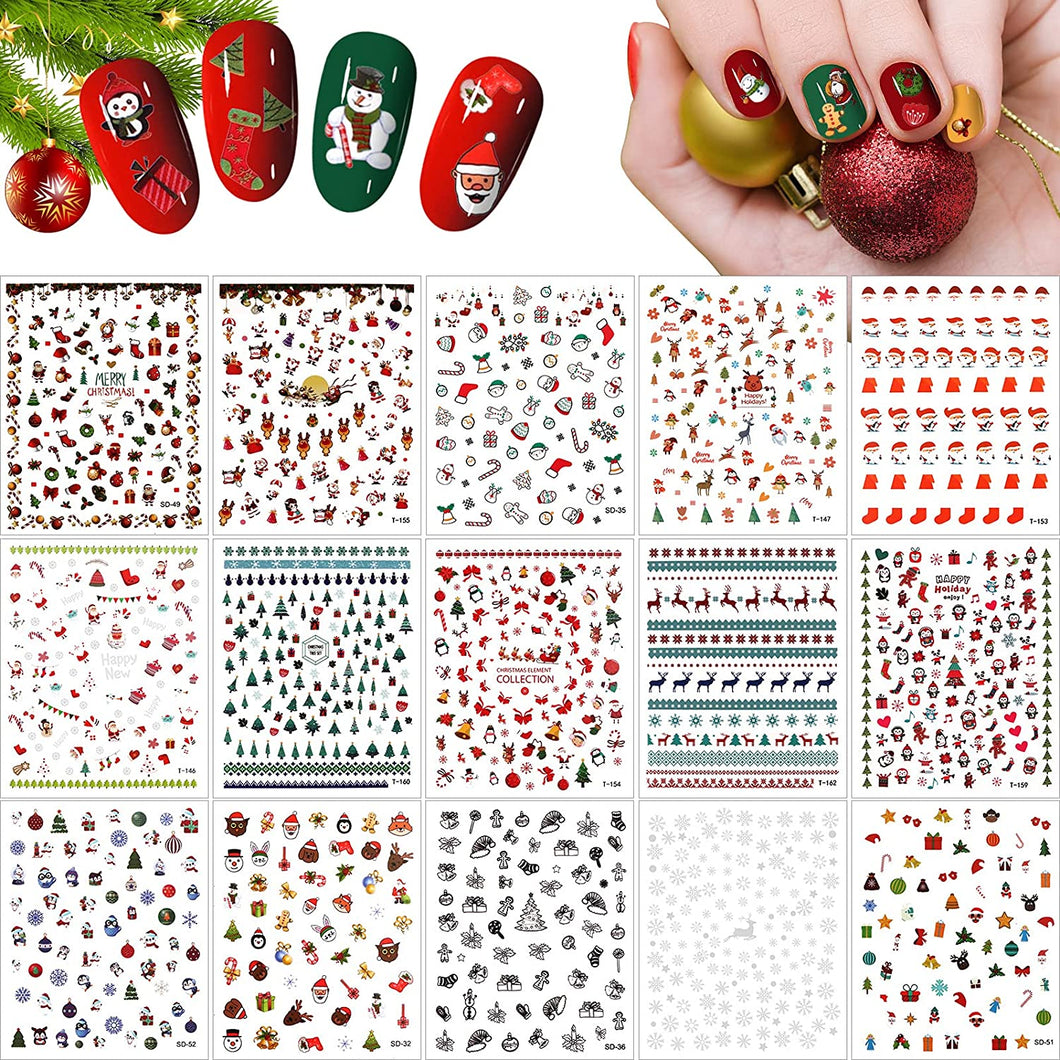 Kalolary 15 Sheets Christmas Nail Art Stickers Decals