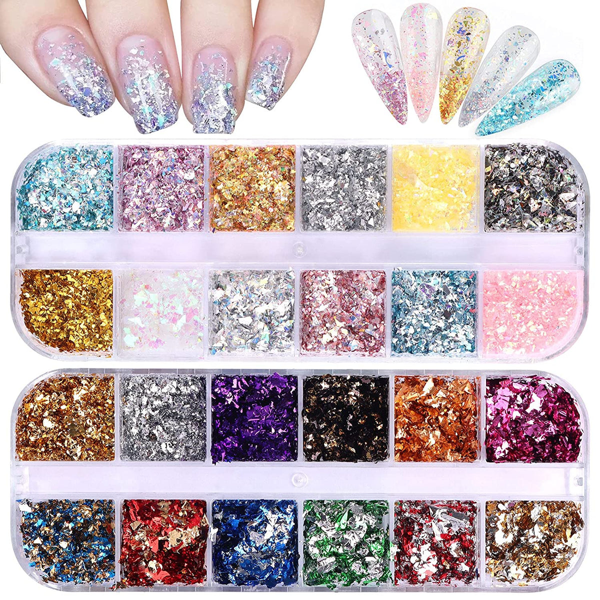 Kalolary 24 Grid Holographic Nail Art Foil Flakes