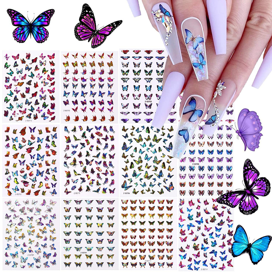 Kalolary Butterfly Nail Art Stickers Decals 12 Sheets