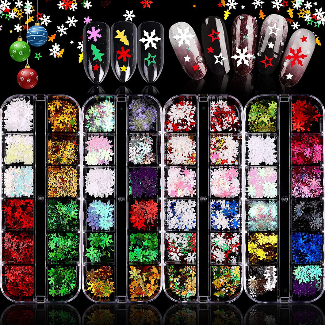 Kalolary Christmas Snowflake Nail Sequins 4 boxes（C style）